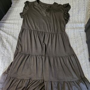 Black Tiered Ruffle Sleeve Midi Dress